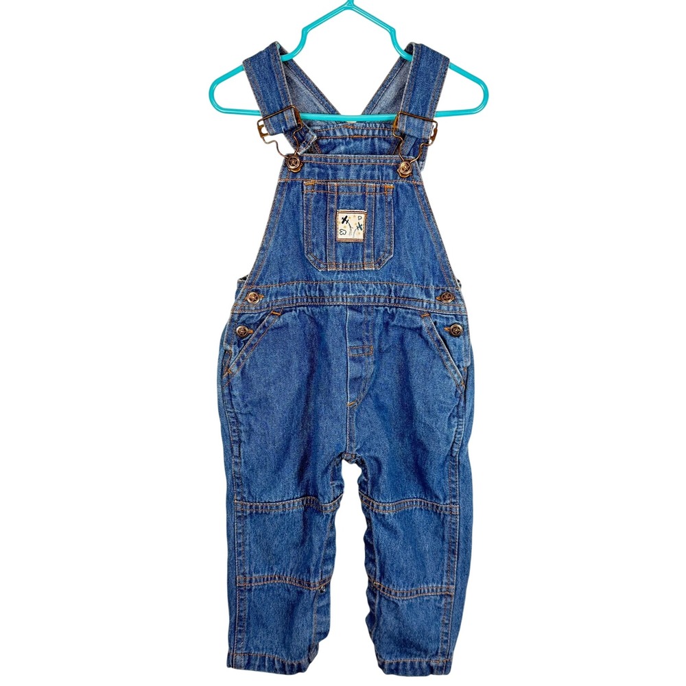 Vintage Ragscals Baby Denim Overalls Medium Wash Airplane Patch Star Buttons